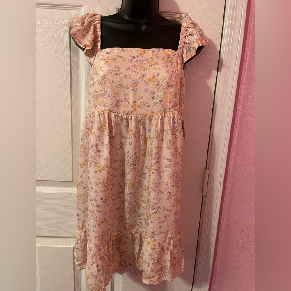 NWT Arizona Jean Company Peach Flower Print Sundress Square Neck Size XL